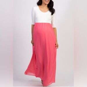 Pink Blush 3/4 Sleeve White Pink Maternity Maxi Dress Sz M Lightweight Easy Wear
